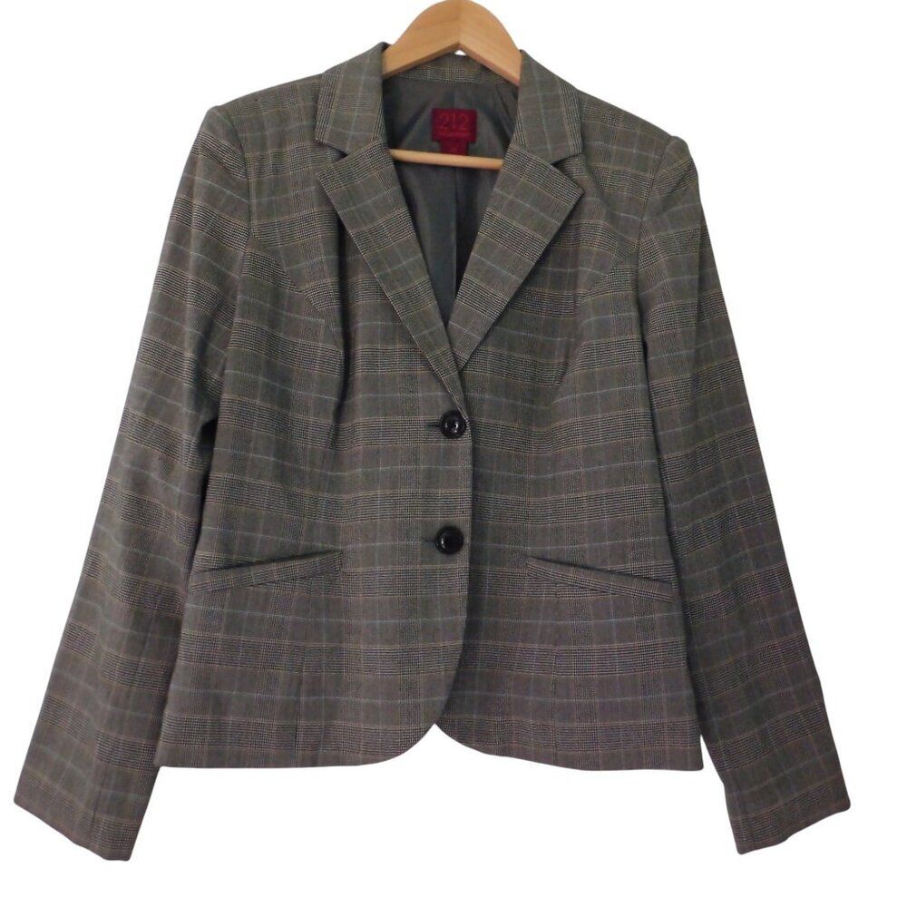 Women's‎ Size 14 Blazer Jacket Gray Glen 25 Plaid Lined 2 Button 212 Collection